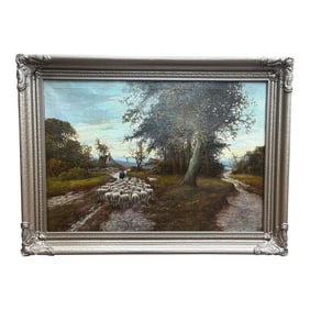 Wilhelm Hugo Rupprecht (German, 1881-1970) Pastoral Scene With Shepherd and Flock, Oil on Canvas, Si