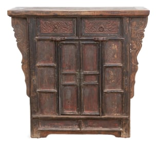 Antique Pagoda Elm Cabinet W/Original Painted Finish