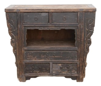 19th Century Carved Black Altar Cabinet