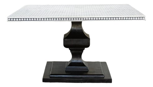 54" Square Black & White Inlay Dining Table