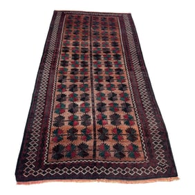 Terracotta Antique Afghan Baluchi Hand-Knotted Tribal Wool Rug – Unique Geometric Pattern,