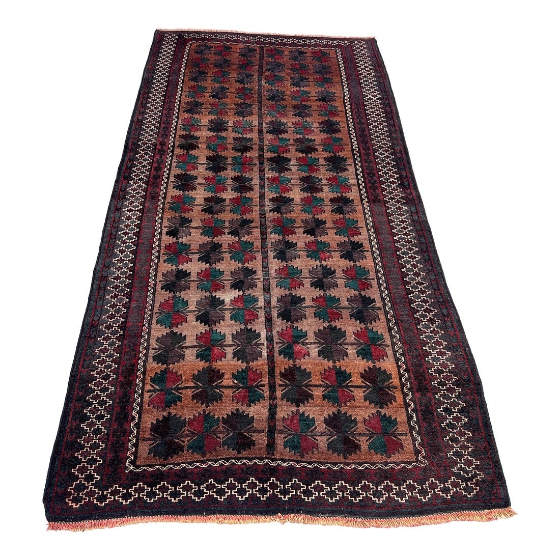 Terracotta Antique Afghan Baluchi Hand-Knotted Tribal Wool Rug – Unique Geometric Pattern, (1 of 8)