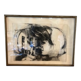 1990s Tiia Taks Sahni "A Small World" Artist's Daughter Framed Painting