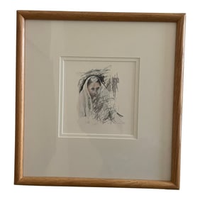 1990s J Uffelman Lady With Veil Framed Painting