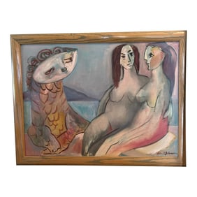 1990s Robert Johnson "Two Women & A Sea Monster" Framed Painting