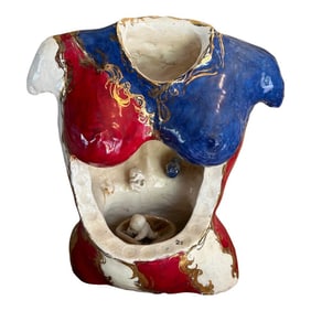 1990s Red, White, Blue Sculpture of Mother With Baby In Womb