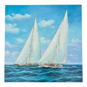 Sailboat Racing Seascape Original Oil on Canvas by Thomas