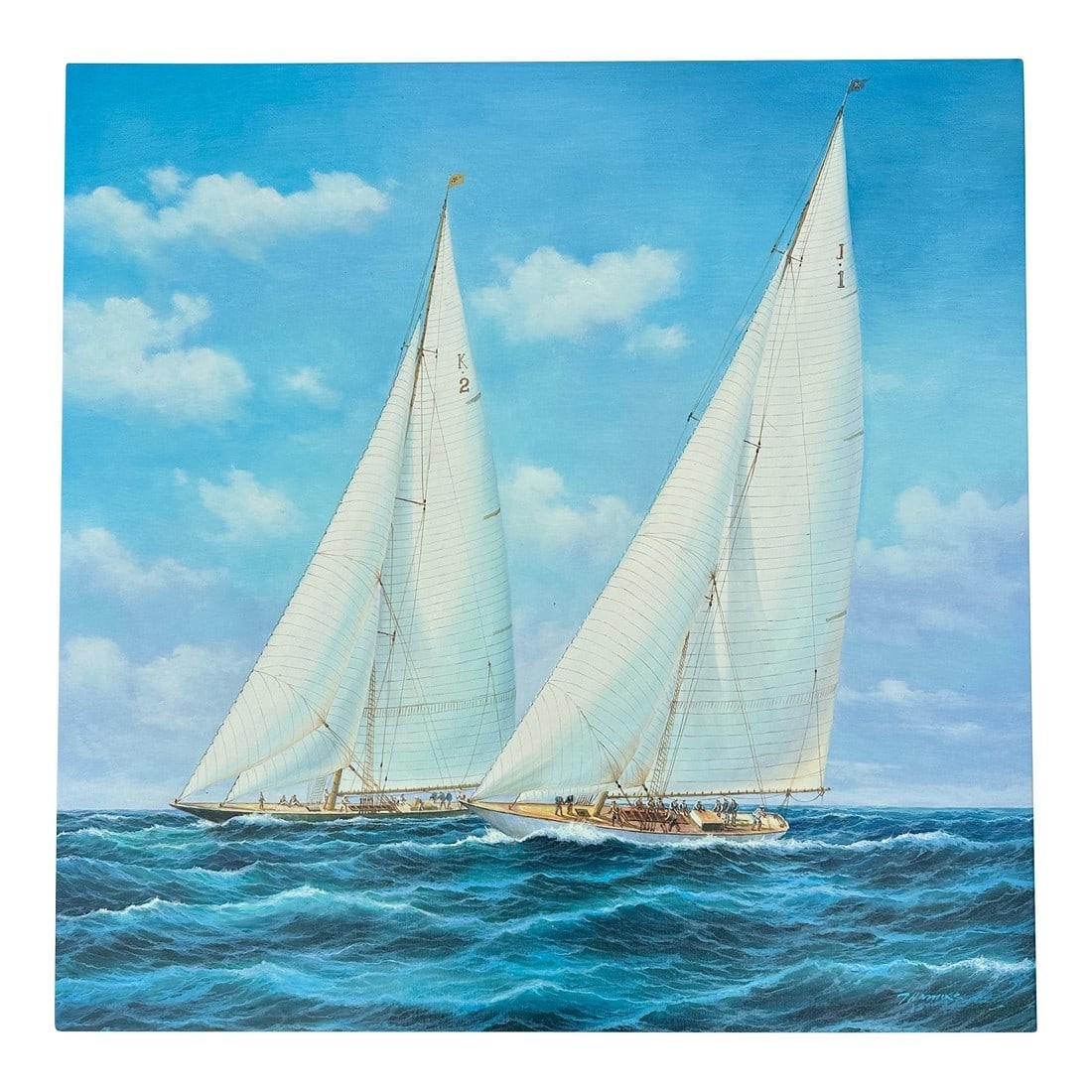 Sailboat Racing Seascape Original Oil on Canvas by Thomas (1 of 6)