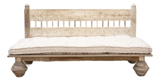 Floral Reclaimed Bleached Teak Hand-Carved Sofa