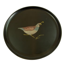 Vintage Couroc Bird Design Barware Round Serving Tray