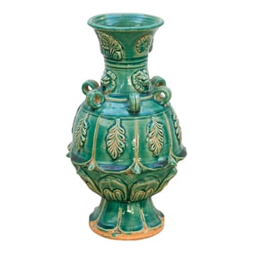 Antique Emerald Green Chinese Sculpture Vase
