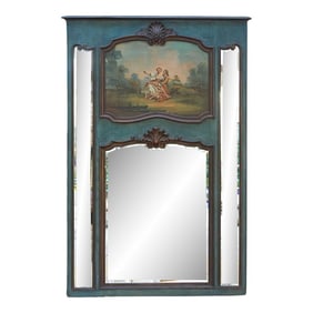 Rococo Blue, Antique French Beveled Trumeau Mirror