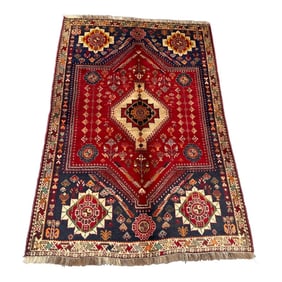 Vintage Turkish-Inspired Caucasian Hand-Knotted Wool Rug, Red Medallion Oriental Rug