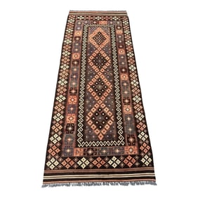 Vintage Afghan Handwoven Kilim Rug 3'4x8'4 Ft Geometric Tribal Flatweave Runner