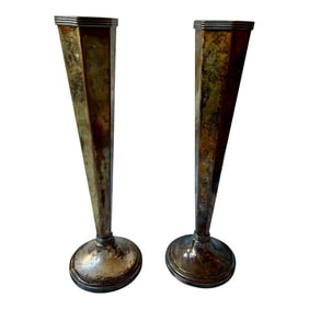Sheffield Silver Plate Hexagonal Trumpet Vases Pair