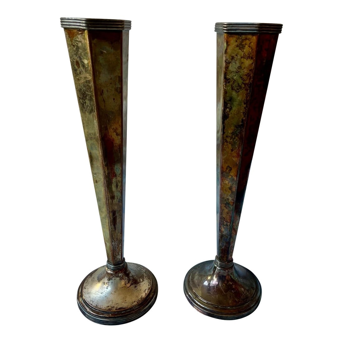 Sheffield Silver Plate Hexagonal Trumpet Vases Pair (1 of 11)