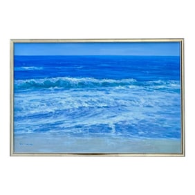 Coastal Waves and & Blue Skies Seascape, Original Oil Painting by H. Cole
