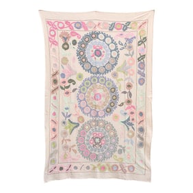 Romantic Pastel Hand Embroidered Suzani Tapestry