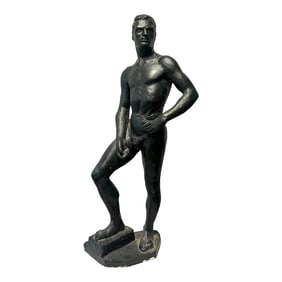 Sculpture of Male Nude From 1940s, Plaster With Dark Patina