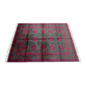 5"²0"³ Ã— 7"²0"³ Hand-Knotted Afghan Wool Rug in Red & Green "”