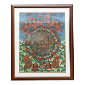 Framed Buddhist Mandala Tibetan Thangka