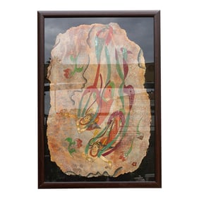Framed Fresco Style Chinese Mural Fragment Art