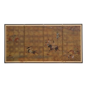 Antique Japanese Gold Leaf Byobu Painted Screen