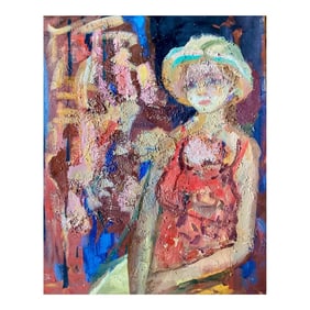 Vintage Portrait of a Young Woman in Hat by Murat Kaboulov 1939-2010