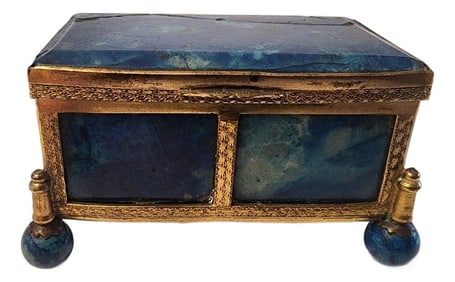 Antique Lapis Lazuli Trinket Box With Brass Accents