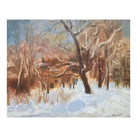 Vintage Oil Painting of a Winter Landscape by Murat Kaboulov (1939-2010)
