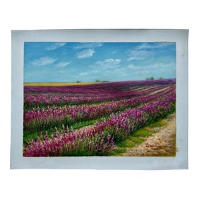 Lavender Fields Landscape Oil Painting on Canvas, Unstretched, by Humprey