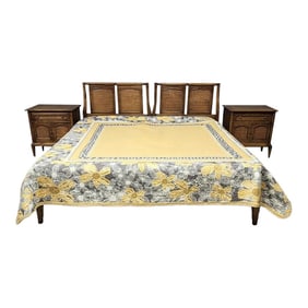 White Furniture Co. MCM Cane King Headboard & Nightstands - 3 Piece Bedroom Set