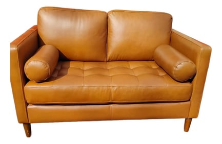 Experience the Perfect Blend of Style and Comfort With the Svend Tan Leather Loveseat