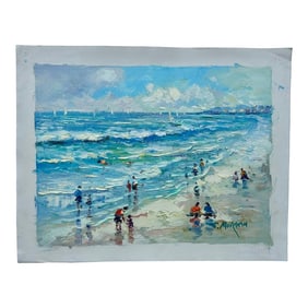 Contemporary Coastal Beach Seascape Oil Painting on Canvas, Unstretched, by J. Morgan
