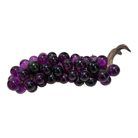 1960's Mid Century Dark Amethyst Lucite 20" Table Grapes on Driftwood Stem