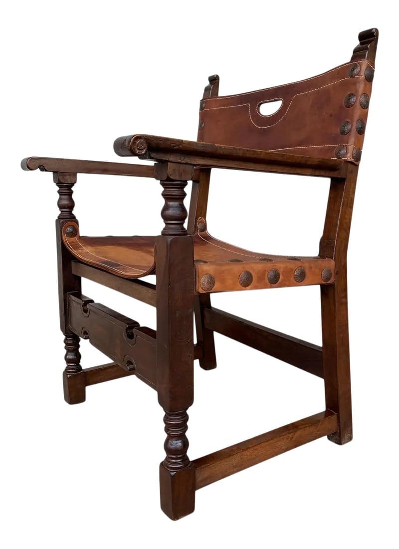 19th Century Spanish Colonial Throne Armchair with Leather (1 of 11)