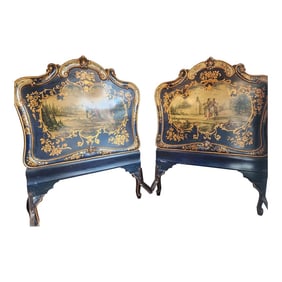 Incredible Pair of 19th Century Hand Painted Twin Beds.