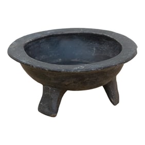 Small Vintage Black Clay Tripod Bowl