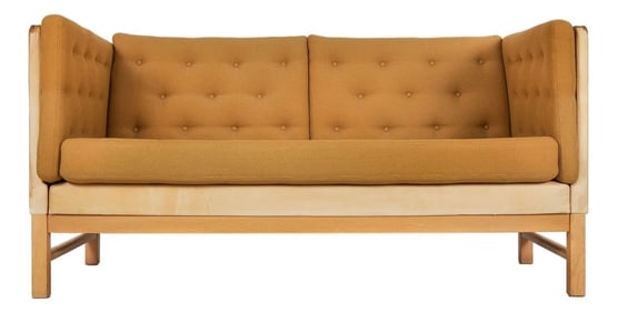 Vintage Danish Modern Oak, Tweed and Leather Ej315 Sofa by Erik JÃ¸rgensen