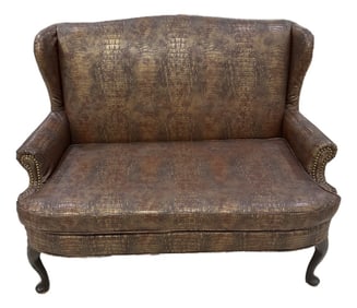 1950s Traditional Style Embossed Crocodile Sofa Loveseat