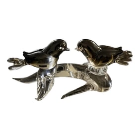 1970s Murano S. Puccini Signed Italy Glass Birds on Branch Sculpture Art Glass 9in