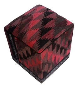 Doretta Pink Black Kilim Upholstered Handmade Ottoman