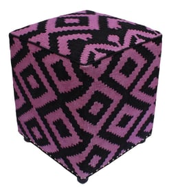 Shabby Chic Black & Purple Handmade Kilim Upholstered Ottoman