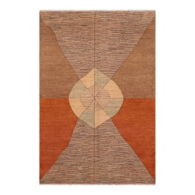 1980s Boho Chic Gabbeh Orange/Brown Wool Rug - 6'2" X 9'3"