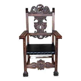 19th Century French Carved Walnut Turned Wood Armchair With Claw Feet
