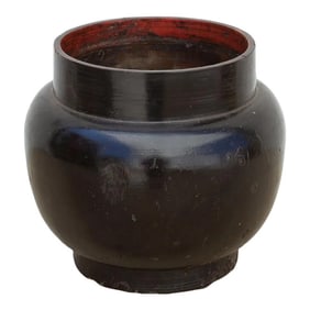 Antique Black Lacquer Container From Bhutan