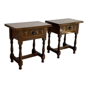 20th Century Pair of Spanish Nightstands With Drawer and Iron Hardware