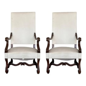 Louis Xvi Style Spanish Pair of Carved Walnut Armchairs, 1900s