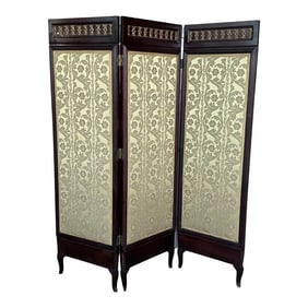 French Empire Mahogany 3-Fold Screen With Bronze Mounts