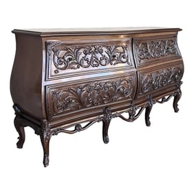 19th Century French Provincial Louis XV Carved Walnut Bombe Double Commode